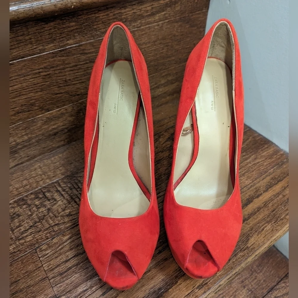 Zara Red Platform High Heels Women's Size 7 - Picture 6 of 13
